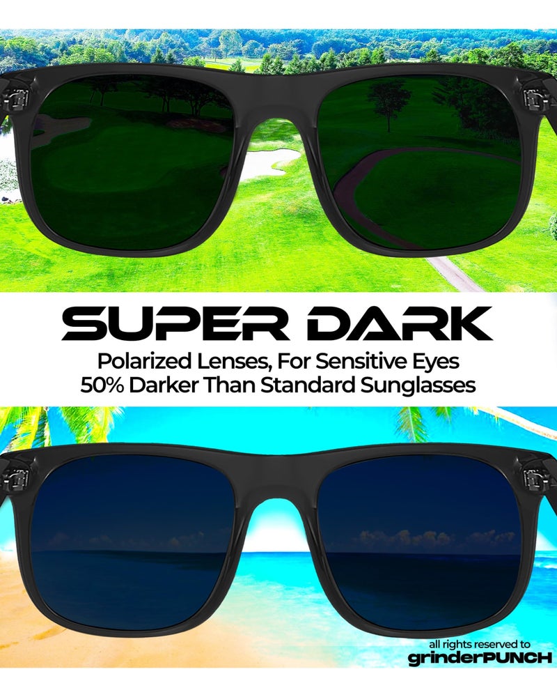 grinderPUNCH XL Super Dark Polarized Sunglasses Big Heads Wide Face, Extra Wide Oversized Lightweight Sunglasses for Sports Driving Glasses, Large Face Fit Blackout Sunglasses - Image 4